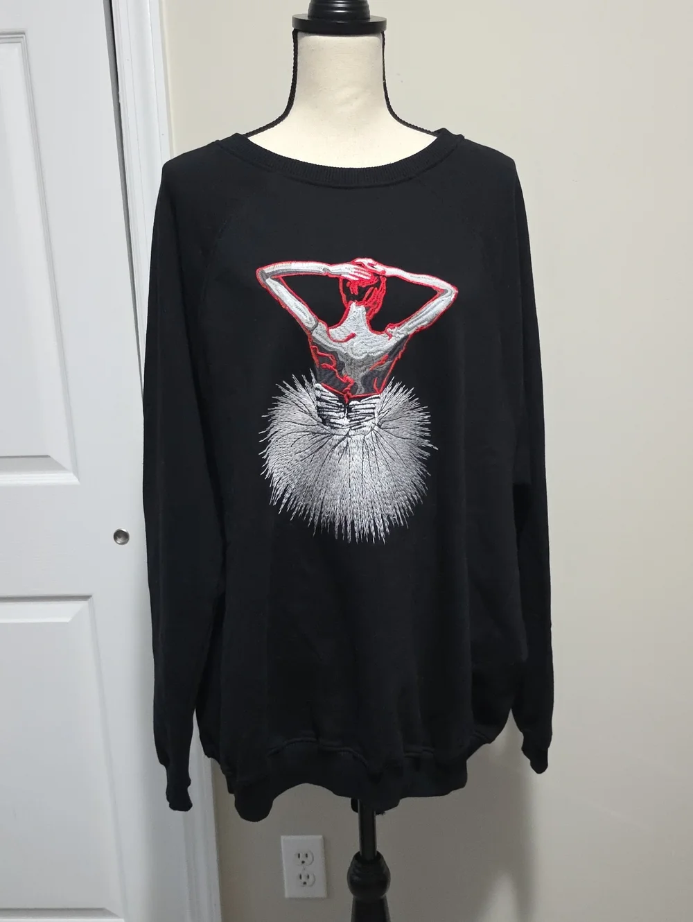Zara Oversized Embroidered Ballerina Tie Lace Up Back Sweatshirt Top XS S
